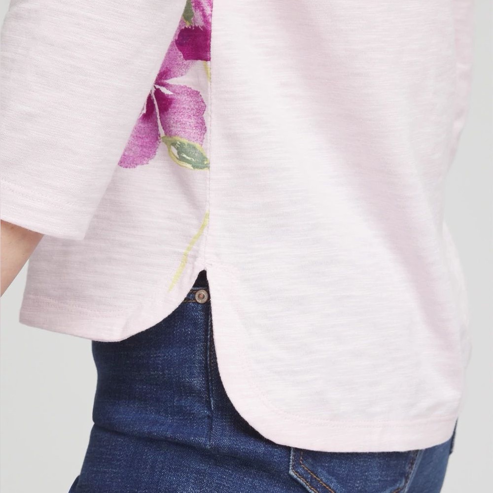 Chico's Floral Slub Scoop Neck Tee in Lavender Skies NWT Size M - Picture 4 of 8
